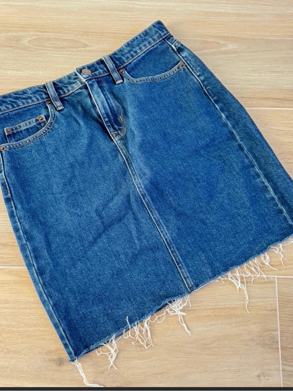 Jcrew hemmed denim mini skirt